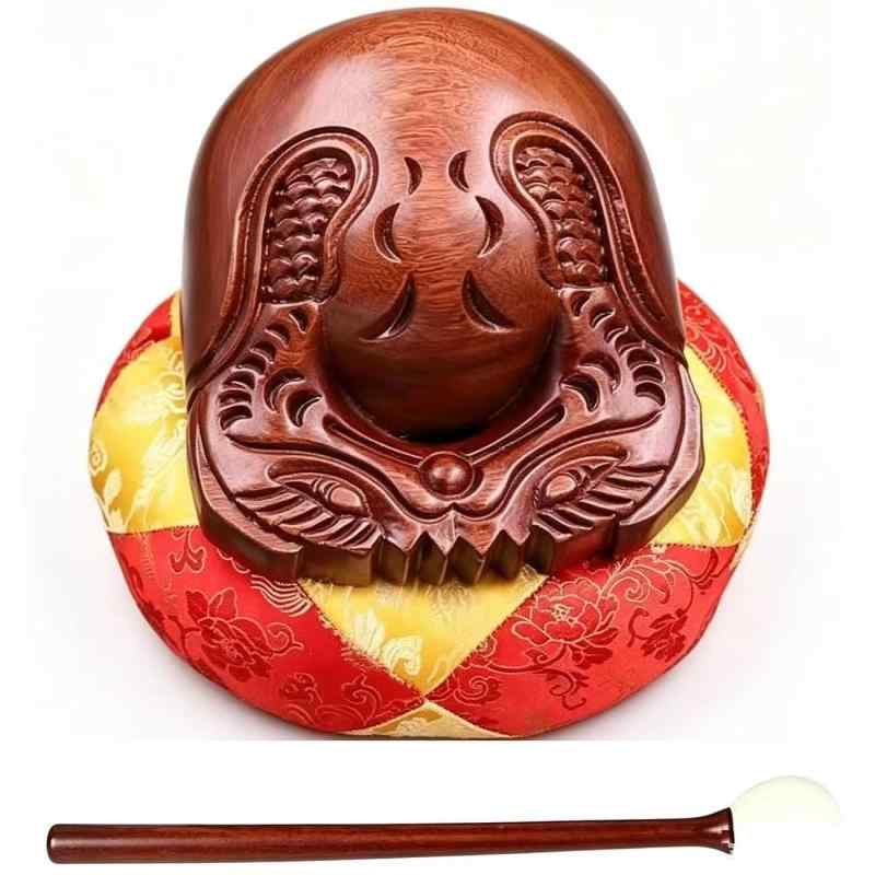 インチ 伝統的な キクタニ 木魚 木柾 仏具 バチ セット ミニ 瞑想打楽器 横巾14cm 仏具セット 紫檀木 耐久性もある 木製ハンドル付き 装飾彫刻入り 楽器 鳴り物 ポク 良い音色 のよい木魚 仏