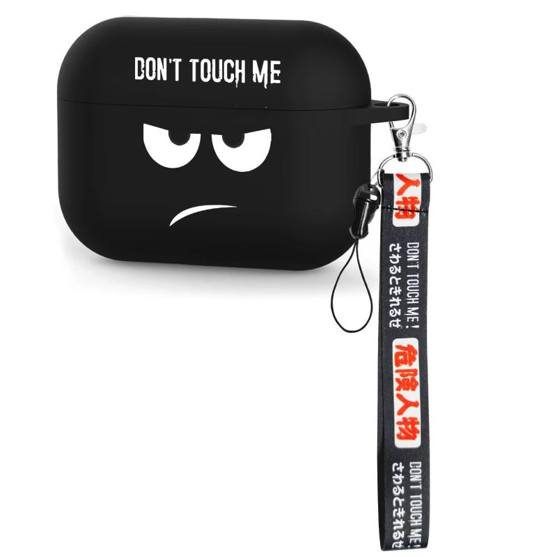 AirPods ケースクールブラックカバー Don't Touch Me キーホルダー付き