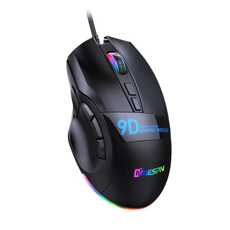 【MKESPN】X10 有線ゲーミングマウス 9ボタン｜マクロ対応・RGB13モード｜DPI 800-12800 可変｜125-1000Hz｜FPS/MMO向け