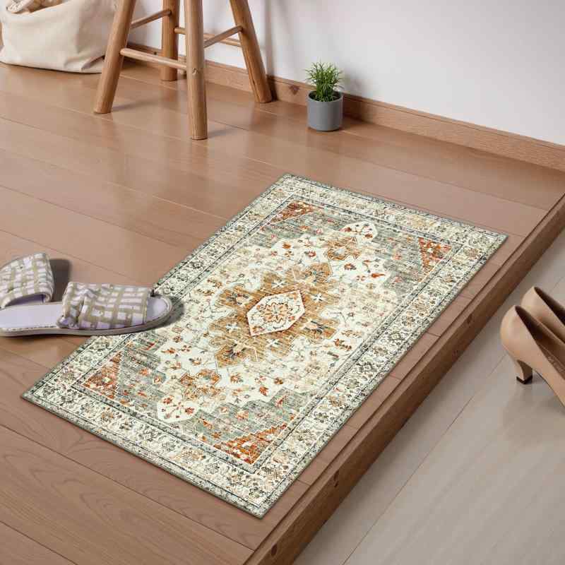 Rakuten - HAOCOO 玄関マット 室内 ペルシャ風 50х80cm 小さい ラグ おしゃれ 洗える メダリオン柄 レッドブラウン CJ2