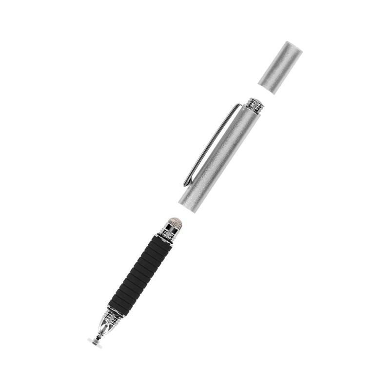 オウルテック 2WAY タッチペン 替え芯 付き ディスク型/導電繊維 OWL-TPSE12ペン先を選んで使える2WAYタッチペン：導電繊維タイプとディスクタイプのペン先を、用途に応じて使い分けられるタッチペンです。サンドブラスト加工を施したアルミボディは高級感を演出。ペン軸に付いているクリップでポケットやタブレットケースに掛けられるので、必要な時にいつでも使うことができます。「お客様の声」をプラス：従来の2WAYタッチペンをご愛用の皆様から「ディスクタイプのペン先側にしかグリップがないから使いにくい」「片側のペン先が必ずむき出しになるので壊れないか心配」というお声をいただき、さらに使いやすくなるよう改良を＋（プラス）した製品です。どちらのペン先を使っても変わらない握り心地：「お客様の声」を元に、導電繊維タイプ・ディスクタイプのどちらでもグリップを握れるようにしました。手元の安定感をそのままにペン先を使い分けられます。ペン先を保護するキャップも使用時はクリップの方へ、持ち運ぶ際はペン先へ取り付けられるようにして、長くお使いいただけるタッチペンを目指しました。滑らかな描き心地の導電繊維タイプ：さらさらとした描き心地とタッチ感度のよさが特長のペン先です。導電繊維でシリコンゴムを包み込む形状なので、シリコンゴム製のペン先よりも耐久性に優れます。狙った場所をタッチしやすいディスクタイプ：ディスク部分がクリア素材なので、画面のどこにタッチしたか簡単に分かります。また、ペン先を画面にタッチしたまま角度を傾けられるので、イラストの塗りつぶしなどを線からはみ出さないように確認しながら行えます。ペンの芯と先端のディスク部分は分解しないでください。替え芯と取扱説明書が付属：導電繊維タイプとディスクタイプの替え芯を各1個ずつ同梱しています。替え芯の交換方法やタッチペンのペン先の使い分けについて記載した取扱説明書も同梱しているため、タッチペンを初めて購入される方にもおすすめです。
