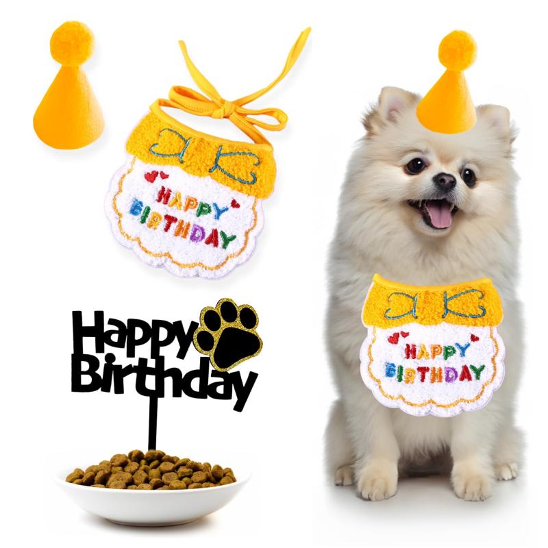 HaHaHa ペット 犬 猫 誕生日 帽子 誕生日帽子 誕生日グッズ Happy Birthday バンダナ よだれかけ ケーキトッパーデコレーションピック ケーキ飾り バースデー バースデーハット ペット用誕生日帽
