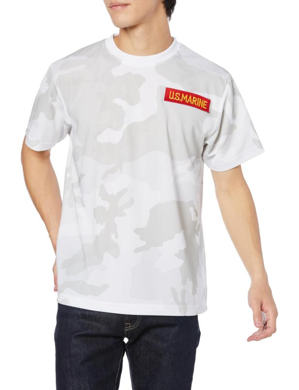 エフスタイル 米軍ワッペン付 UVカット 吸汗速乾 ドライ カモフラTシャツ ホワイトウッドランドF-SD021129-ホワイトウッドランド/M-USMC(117)