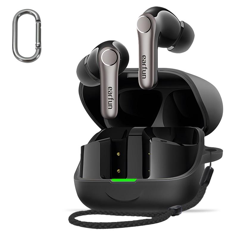 EarFun Air Pro 4+ 用 ケース カバー  カラビナ付き+ストラップ付き 耐衝撃 防塵 装着充電可能 全面保護 キズ防止 EarFun Air Pro 4 Plus 対応 
