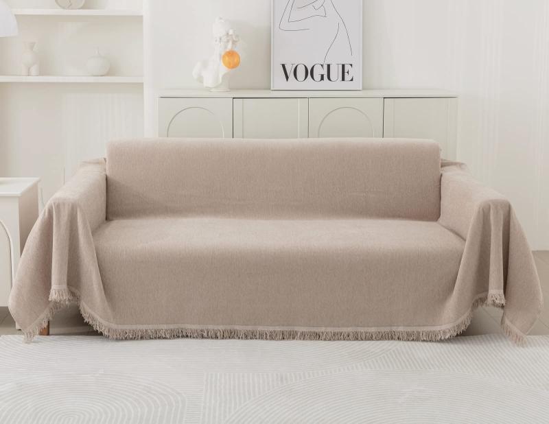 HomeFirst 北欧風 マルチカバー 長方形 おしゃれ ソファカバー 多機能 ブランケット ベッドカバー フリンジ付き 綿 1 2 3 4人掛け 両面使える 洗える 柔らかい 四季通用