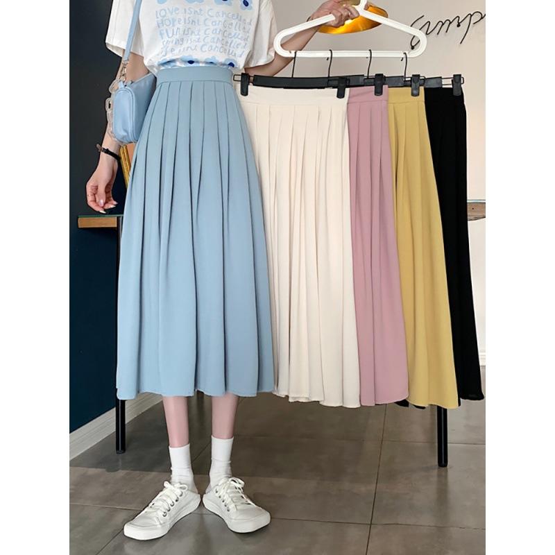 【送料無料】プリーツスカート レディース 春夏秋冬 無地 韓国風 ミモレ丈 ロングスカート 黒 ハイウエスト Aライン フレアスカート 大人 カジュアル きれいめ