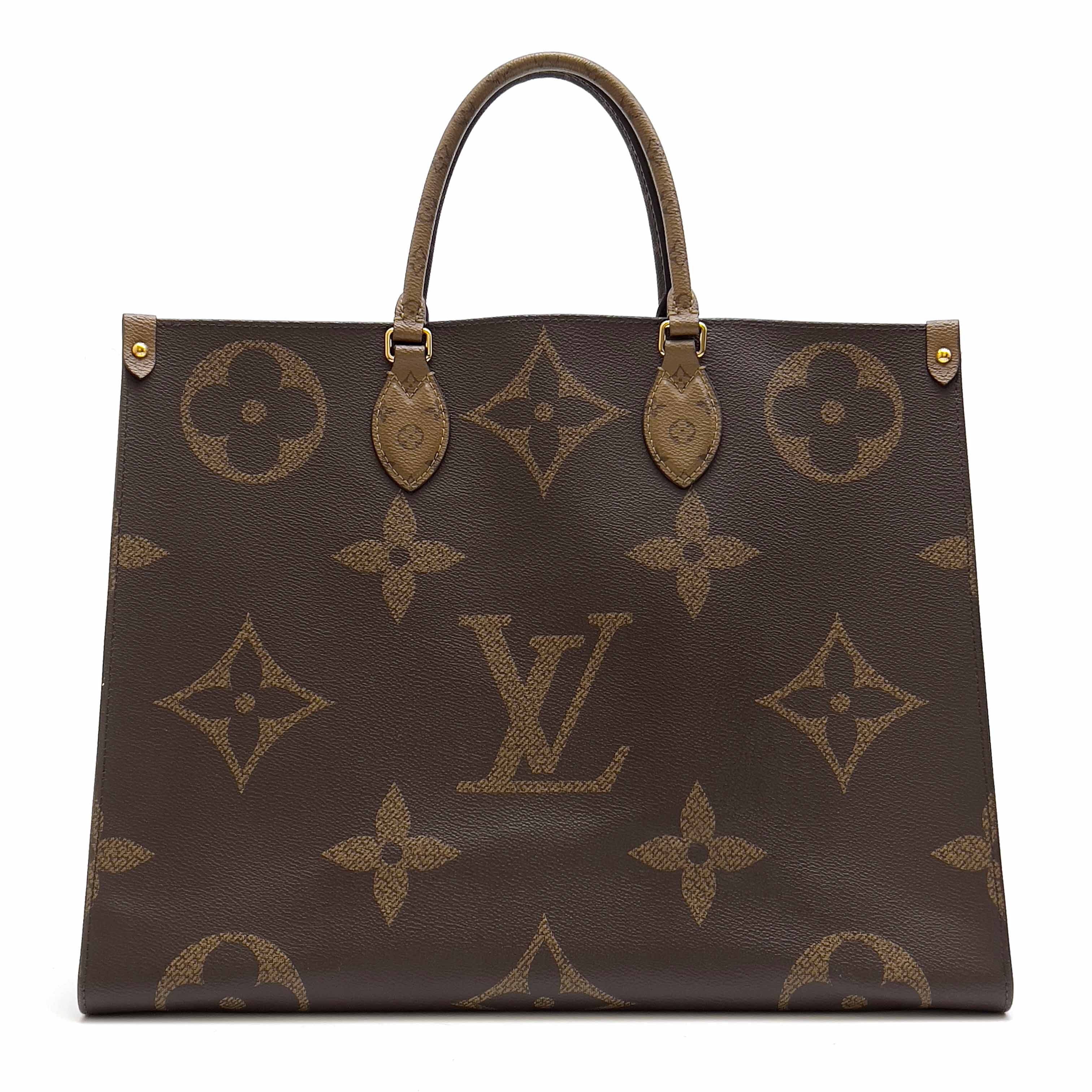 LOUIS VUITTON ルイヴィトン オンザゴーGM 2way ショルダー モノグラム・リバース キャンバス トートバッグ●レディース ブラウン M45320 ICタグ【中古】