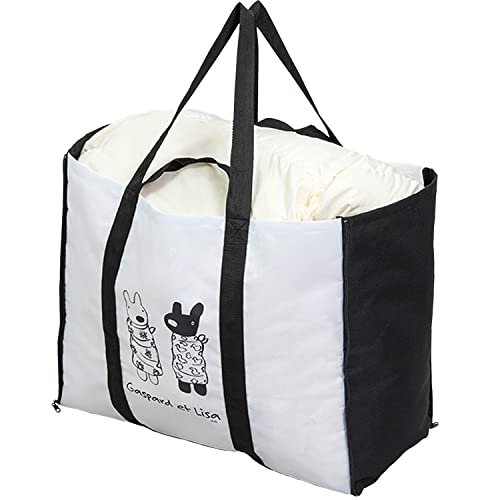 アストロ ランドリーバッグ ホワイト×ブラック リサとガスパール 大容量 マチ幅が変わる 洗える 大きい..