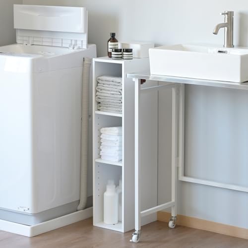 [山善] ラック 棚 スリム 3段 A4対応 隙間収納 (棚板の高さが変えられる/6段まで積み重ねられる) 幅20×奥行29×高さ89cm スリ