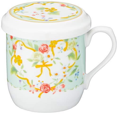 NARUMI(ナルミ) フタ付 マグカップ ハートフラワー 290cc 花柄 かわいい 茶こし付き 蓋付きマグカップ 母の日 プレゼント 電子レ