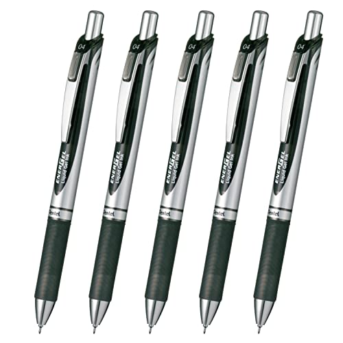 ぺんてる ボールペン ゲルインキ エナージェル ノック式 0.4mm シルバー軸 XBLN74-A 黒 5本