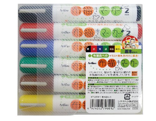 シャチハタ 布描きマーカー 水性 KT-2/6W-1 基本 6色セット