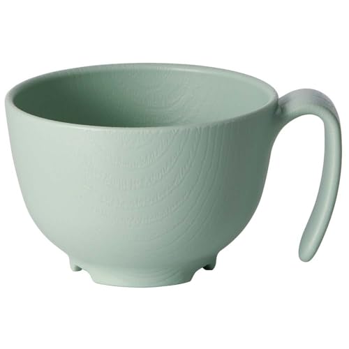 スケーター(Skater) 茶わん 持ちやすい 茶碗 370ml ハンドル 付き 木目 グリーン プラスチック 持ち手 バイオマス原料使用 電子