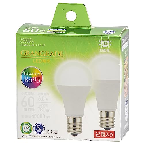 オーム電機 LED電球小形 E17 60形相当/60W相当 昼白色 Ra93高演色 密閉器具対応 断...