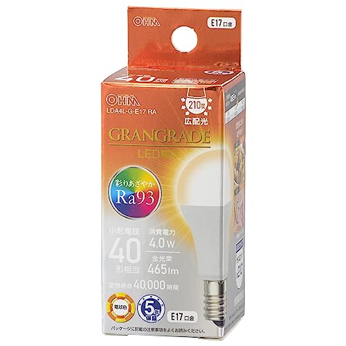 26 mm Cfl - オーム電機 LED電球小形 E17 40形相当/40W相当 電球色 Ra93高演色 密閉器具対応 断熱材施工器具対応 ミニクリプトン形 5年 L