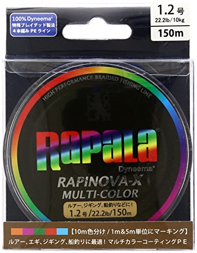 乐天商城 - Rapala(ラパラ) PEライン ラピノヴァX マルチカラー 150m 1.2号 22.2lb 4本編み 10m毎に5色分け RXC150M1
