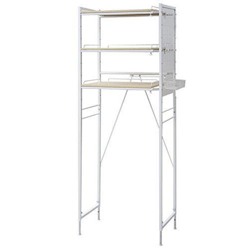 山善 ランドリーラック 幅65.5-90.5×奥行40.5×高さ180-190cm ミニバスケット・S字フック・アジャスター..