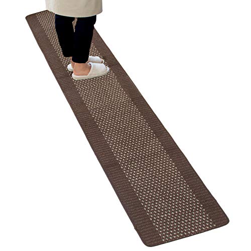 オカ(OKA) 優踏生洗いやすい キッチンマット 約45cm×252cm ブラウン (洗える 軽量 滑り止め クッション)