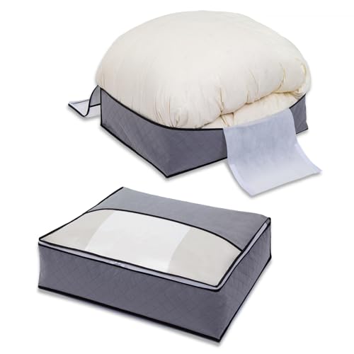 樂天商城 - アストロ 活性炭消臭 羽毛布団収納袋 ダブルサイズ用 グレー 活性炭で消臭 通気性の良い不織布製 収納ケース 布団袋 軽圧縮 薄型 コンパクト