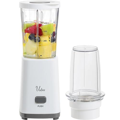 [山善] ミキサー 400ml ミル(75ml)付き ジューサー 食洗機対応 スムージー 電動 ワンタッチ操作 小型 チタンカッター Votre