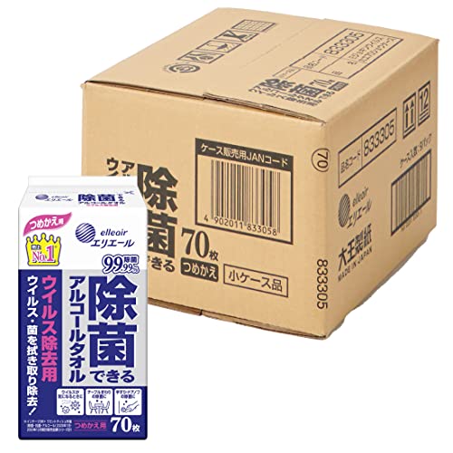 エリエール 除菌できるアルコールタオル ウイルス除去用 ウェットティッシュ ボトル つめかえ 630枚(70..