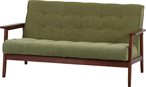 不二貿易(Fujiboeki) ソファ 2人掛け 肘付き 幅135×奥行73×高さ70cm グリーン 天然木 ファブリック お掃除ロボット通れる