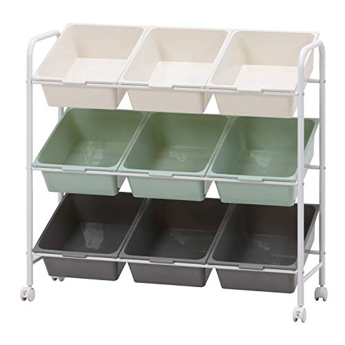 不二貿易 お片付けラック 子供 知育 おもちゃ収納 幅90.5×奥行36×高さ86cm 9マス グリーン おもちゃ箱 収納棚 軽量 ストッパー付