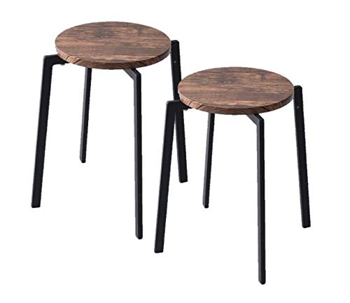 山善 スタッキング スツール 幅33.5×奥行33.5×高さ45cm 丸型 アンティーク調 完成品 アンティークブラウン/ブラック 2個組 FA