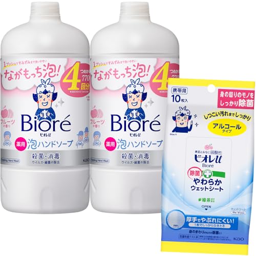 【医薬部外品】ビオレu 泡ハンドソープ フルーツの香り つめかえ用 770ml×2個 + ビオレu 除菌やわらかウェットシート 10枚入