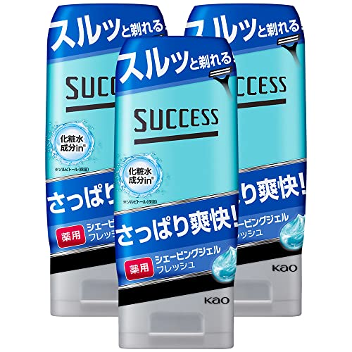 フレッシュタイプホワイト/180g×3個/2022808240002・Size:180g×3個Style:フレッシュタイプ・【刃すべりなめらか。さっぱり爽快。】ヒリヒリしたくない人のシールドジェル。ヒゲの芯までやわらか。スルッと剃れる。うるおいたっぷりで肌にやさしい。・すべり成分配合(カラギーナン・高重合PEG:基剤)・【医薬部外品】カミソリ負けを防ぐ薬用タイプ。・うるおいたっぷりのジェルだから、ヒゲを根元から柔らかくします。また透明のジェルだから、肌が見えて剃りやすく、剃り残しも見つけやすい。・メントール配合(清涼剤)。シェービング剤(ジェルタイプ)。【セット内容】 ・サクセス 薬用シェービングジェル フレッシュタイプ 180g×3個 さっぱり爽快 フレッシュタイプ。メントール配合(清涼剤)。 うるおいジェル処方でヒゲの芯までやわらか スルッと剃れる うるおいたっぷり 肌にやさしいジェルシェービング。 ●すべり成分配合(カラギーナン・高重合PEG:基剤) ●カミソリ負けを防ぐ薬用タイプ ●安全カミソリ用