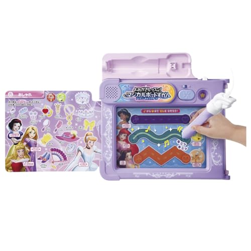 商品仕様・商品詳細欄でご確認ください。マジカルボードずかん ディズニーキャラクターズ/-/-・Color:マジカルボードずかん ディズニーキャラクターズ・(C) Disney (C) Disney. Based on the Winnie the Pooh works by A.A. Milne and E.H. Shepard. (C) Disney/Pixar・単4形アルカリ乾電池3本使用(電池は別売です。) 電池はアルカリ乾電池をご使用ください。 誤飲防止のため、電池ケース蓋に｢ネジ止め式｣を採用しています。商品紹介 何度もかいて、ボタン1個で何度もかんたんに消せる 不思議なマジカルボードずかんで、100以上のディズニーのキャラクターと『よみ』と『かき』のレッスンしましょ 何度もかいて、ボタン1個で何度もかんたんに消せる 物の名前を絵と音で覚えていく『よみ』の学習と、キャラクターの声や音の演出で楽しく運筆練習ができる『かき』の学習が遊びながらできちゃう知育玩具です。 【対象年齢】3歳頃〜6歳頃 ・マジカルボード遊び『かき』:線を書いたり絵をかくと、楽しい音やキャラクターの声が再生されて、運筆の練習を楽しみながら進めることができます。さらに、新機能文字判別機能も搭載ひらがな・カタカナ・数字・英語を正しくかくと、かいた文字を読み上げてくれます。 ・ことばのずかん遊び『よみ』:タッチした絵の名前や文字・2語文を読み上げてくれます。また楽器の音や動物の鳴き声クイズや、鍵盤をタッチして演奏したり、自分の名前を登録できたりします。 ・収録しているページのカテゴリー:「かおとからだ」「やさい」「くだもの」「うみのいきもの」「どうぶつえん」「レストラン」「おしゃれ」「スーパーマーケット」「いろ」「ひらがな」「カタカナ」「えいご」「アルファベット」など 【収録内容例】さらに、『よみ』と『かき』のページが連動して遊べるページもあります。 「やさい」・・・左ページではイラストタッチで「やさい」の名前を学べ、右のページでは選んだ野菜をつかったカレーのクッキングをマジカルボードにぐるぐる線をかくことで楽しむことができます 【セット内容】本体(1) 安全警告 該当なし