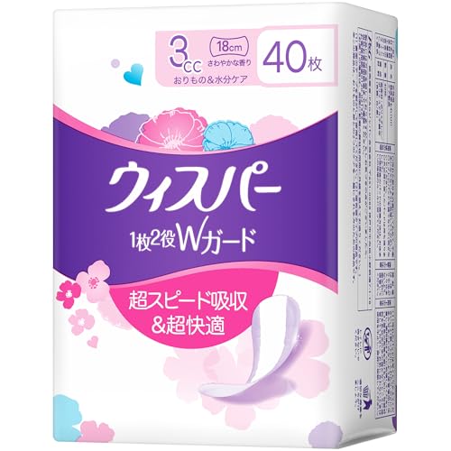 ウィスパー 1枚2役Wガード 3cc 40枚 さわやかな香り (吸水ナプキン 尿漏れパッド 女性用)【おりもの&水分ケア】