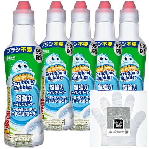 -/400 g (Pack of 5)/-・Size:400 g (Pack of 5)・パッケージ個数:1・便器をこすらず汚れを落とす超強力トイレクリーナー・日本製・トイレブラシ不要、2~3分おいて流すだけ・バイ菌、黒ずみ(カビ)落としスッキリキレイに・高粘度ジェルなので汚れにしっかり密着、99.99%除菌トイレ洗浄剤 本体 3本セット(400g×3本) + お掃除手袋付き 超強力トイレクリーナー。フチ裏の黒ズミ(カビ)汚れもこすらず落とす。 ●最強粘度のジェルが汚れにしっかり密着。粘度が高いジェルタイプなので、フチ裏に密着して、汚れを強力に分解。 ●フチ裏にかけることを考えたノズルを採用。フチ裏に密着ジェルをしっかりかけられます。 ●トイレブラシ不要。こすらないでトイレを流すだけ。 ●使いやすい形状。ボトルのくびれが手にフィットする形状で、握りやすく使いやすい。 ●使い方はとってもカンタン。1ジェルを便器の内側にかける。22~3分置く。3こすらず、トイレを流す。