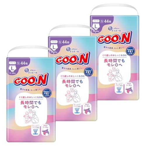 【パンツ Lサイズ】 グーン 長時間でもモレ0へ おむつ (9~14kg) 132枚(44枚×3) [ケース販売]