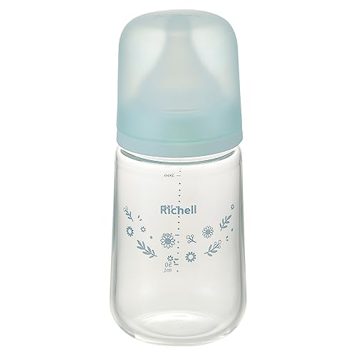 リッチェル(Richell) はなえみ ガラス哺乳びん 240mL クリアブルー 3カ月頃〜