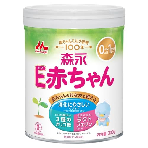 -/300グラム (x 1)/-・Size:300グラム (x 1)・パッケージ個数:1・原産国:日本・【0ヶ月の新生児~1歳頃までのベビーミルク】E赤ちゃんは、全国の産婦人科でも使われている粉ミルクです。離乳食にも活用できます。ミルクを作る前には、手を洗い、器具(哺乳瓶や、哺乳瓶ブラシなど)は消毒して使いましょう。専用のスプーンで正確にはかりましょう。1回ごとに調乳して飲ませてあげてください。作り置きや飲み残しは与えないでください。・【特長1】栄養成分の量とバランスを母乳に近づけている他、ミルクの全てのたんぱく質を細かく分解してペプチドにしています。赤ちゃんの消化負担を母乳と同じくらいまで減らしているので、心配せずにして飲ませることができます。・【特長2】初乳に多く含まれ、ビフィズス菌のような良い菌を守る「ラクトフェリン(消化物)」、母乳育ちのような腸内環境に近づける、3種類のオリゴ糖を配合しています。オリゴ糖の種類を増やすと、赤ちゃんのおなかのビフィズス菌もさらに増えます。育児用ミルクにラクトフェリン・3種類のオリゴ糖を配合しているのは、森永だけ。日本国