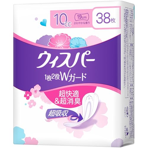 [大容量]ウィスパー 1枚2役Wガード 10cc 38枚 (吸水ナプキン 尿漏れパッド 女性用)【おりもの&水分ケア】