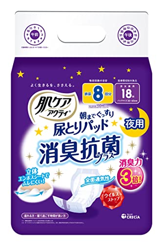 肌ケア アクティ 大人用おむつ テープタイプ用 尿とりパッド 8回分吸収 18枚
