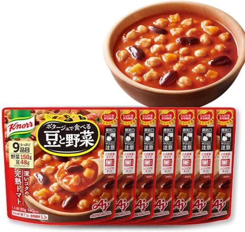 深いコクの完熟トマト赤/180 gram (Pack of 7)/-・FlavorName:トマトSize:180 gram (Pack of 7)・カラダ作りに大切なたっぷりの豆と野菜を、素材のおいしさが溶け込んだスープで食べる彩り豊かなおかずポタージュです。・素材由来のおいしさと栄養感のある食事を、レンジでチンするだけで手軽にお楽しみ頂けます。商品紹介 カラダ作りに大切なたっぷりの豆と野菜を、素材のおいしさが溶け込んだスープで食べる彩り豊かなおかずポタージュです。素材由来のおいしさと栄養感のある食事を、レンジでチンするだけで手軽にお楽しみ頂けます。 原材料・成分 ひよこ豆（アメリカ）、トマトペースト、ソテーオニオン、じゃがいも、赤いんげん豆、チキンブイヨン、砂糖、でん粉、ミルポワペースト、チーズパウダー、食塩、肉・野菜エキス、オニオンパウダー、パプリカ粉末、にんにくペースト、デキストリン、酵母エキス発酵調味料、香辛料、酵母エキス、たん白加水分解物／調味料（アミノ酸等）、（一部に乳成分・大豆・鶏肉・豚肉を含む）