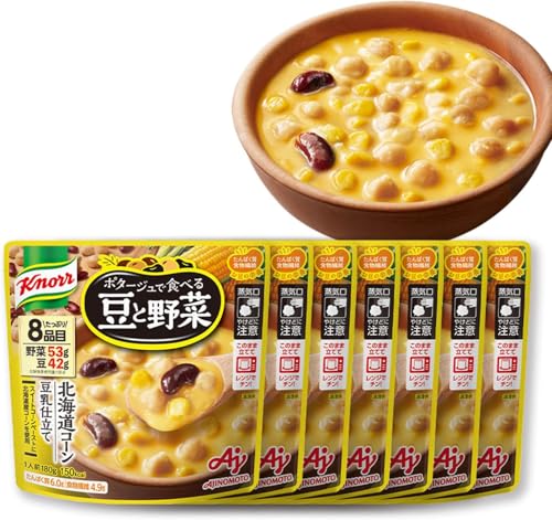 北海道コーン豆乳仕立て黄/180 gram (Pack of 7)/-・FlavorName:コーンSize:180 gram (Pack of 7)・カラダ作りに大切なたっぷりの豆と野菜を、素材のおいしさが溶け込んだスープで食べる彩り豊かなおかずポタージュです。・素材由来のおいしさと栄養感のある食事を、レンジでチンするだけで手軽にお楽しみ頂けます。商品紹介 カラダ作りに大切なたっぷりの豆と野菜を、素材のおいしさが溶け込んだスープで食べる彩り豊かなおかずポタージュです。素材由来のおいしさと栄養感のある食事を、レンジでチンするだけで手軽にお楽しみ頂けます。 原材料・成分 スイートコーンペースト（国内製造）、ひよこ豆、スイートコーン、乳等を主要原料とする食品、赤いんげん豆、麦芽糖、チキンブイヨン、豆乳、砂糖、食塩、乾燥マッシュポテト、オニオンパウダー、たん白加水分解物、ミルポワペースト、デキストリン、バターソテーオニオンパウダー、にんにくペースト、香辛料、酵母エキス発酵調味料／糊料（加工デンプン）、調味料（アミノ酸等）、香料、（一部に乳成分・大豆・鶏肉を含む）