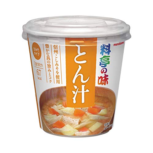 -/1食 (x 6)/-・FlavorName:とん汁・パッケージ個数:6・【簡単調理】ランチに、一人の時の食事に、手軽に美味しいおみそ汁をお楽しみいただけます。みそは信州赤系のこしみそを使用。・【本格とん汁】だしはかつおベースに玉ねぎ、大根を煮込んで甘みを出し、ポークエキスで味付けした、甘みと旨みのバランスのとれたとん汁に仕上げました。・【原材料】[具]とん汁調理具(中国製造)(じゃがいも、人参、豚肉、ごぼう、植物油脂、食塩)、(一部に大豆・豚肉を含む)[調味みそ]米みそ(国内製造)、たまねぎ、大根、食塩、砂糖、ポークエキス、粉末油脂、野菜エキス、かつおエキス、酵母エキス、たん白加水分解物、醤油、昆布エキス、かつお節粉末/酒精、調味料(アミノ酸等)、(一部に小麦・乳成分・大豆・豚肉を含む)・【商品特徴】手軽におみそ汁を楽しめる、カップみそ汁シリーズが、安心のブランド「料亭の味」で新発売。・【内容量】1食×6個商品紹介 手軽におみそ汁を楽しめる、カップみそ汁シリーズが、安心のブランド「料亭の味」で新発売。いつもの食事に一品足すだけで、忙しい毎日の食生活の栄養バランスがアップします。ランチに、一人の時の食事に、手軽に美味しいおみそ汁をお楽しみいただけます。みそは信州赤系のこしみそを使用。だしはかつおベースに玉ねぎ、大根を煮込んで甘みを出し、ポークエキスで味付けした、甘みと旨みのバランスのとれたとん汁に仕上げました。具はじゃがいも、人参、豚肉、ごぼうを使用しました。・原材料・成分 調味みそ[米みそ、たまねぎ、大根、食塩、砂糖、ポークエキス、粉末油脂、野菜エキス、かつおエキス、酵母エキス、たん白加水分解物、醤油、昆布エキス、かつお節粉末、酒精、調味料(アミノ酸等)]具[じゃがいも、人参、豚肉、ごぼう、植物油脂、食塩]、(原材料の一部に乳、小麦を含む)