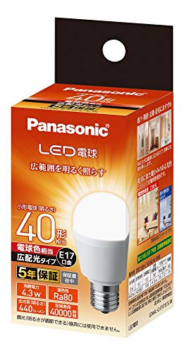 パナソニック ミニクリプトン型 LED電球 口金直径17mm 電球40W形相当 電球色相当(4.3W) 小形電球・広配光タイプ 密閉器具対応 L