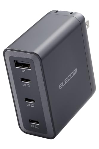 エレコム 充電器 150W USB PD対応 4ポート Type-C×3 1ポート最大100W 折りたたみ式プラグ GaN採用 PPS対応 温度