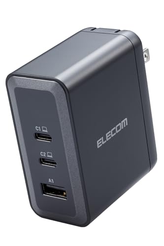 エレコム USB PD 充電器 100W 3ポート Type-C USB-A GaN採用 PPS対応 3台同時充電 折りたたみ式プラグ PSE技