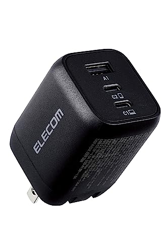 エレコム(ELECOM) 充電器 Type-C 3ポート USB-C×2 USB-A×1 65W USB PD対応 PPS対応 折りたたみ式プラ