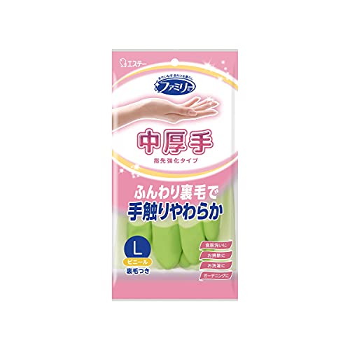 [エステー] ファミリー ビニール中厚手 指先強化 L グリーン