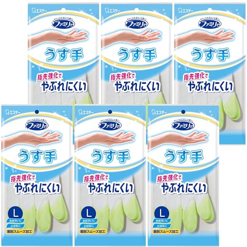 ファミリー [まとめ買い] 家庭用手袋 ビニール 手袋 うす手 指先強化 Lサイズ グリーン×6個 キッチン ..