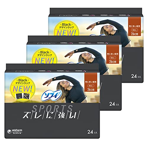 【まとめ買い】ソフィ スポーツ(SPORTS)ナプキン ズレに強い 特に多い昼用 羽なし 26cm 72枚(24枚×3)〔..