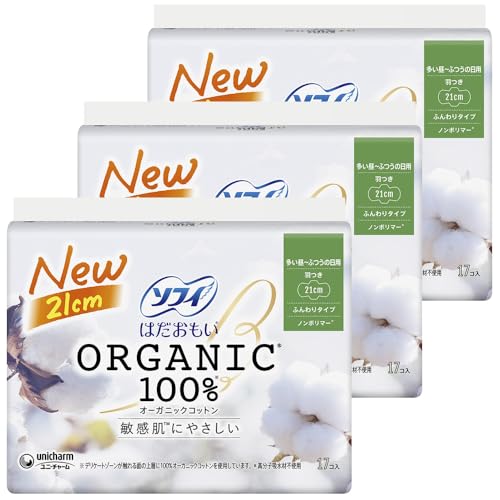 ソフィ はだおもい オーガニックコットン 多い昼 ふつうの日用 羽つき 21cm 17コ入×3個パック（51コ入）（生理用品 ナプキン）