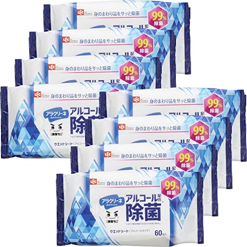 レック(LEC) レック アラクリーネ アルコール配合 99%除菌 ウェットシート 60枚入×8個 【激落ちくん】/..